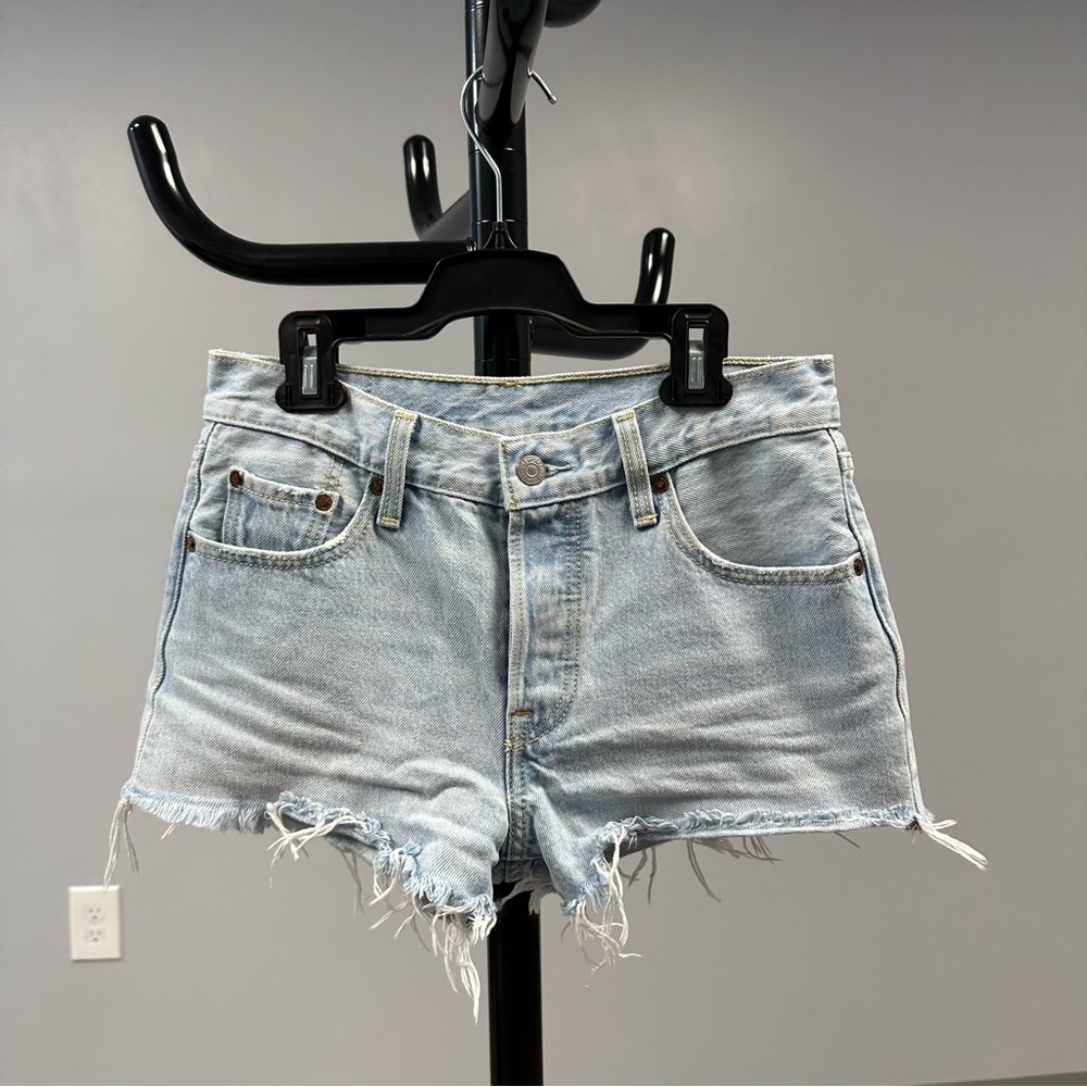 Levi's 501 Light Blue Frayed Hem Jean Shorts Size 25
